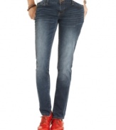 Kickback in Celebrity Pink Jeans' skinny leg dark wash denim -- an ideal style for easygoing days!