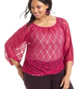 Amazing lace: Planet Gold's three-quarter-sleeve plus size top is a must-buy for on-trend style!