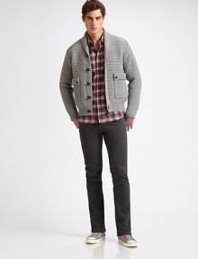 Inspired by WWII glider pilots, this distinctive style is a warm blend of merino wool and cashmere finished with elbow patches.Horn button front Canvas elbow patches and yoke 95% merino wool/5% cashmere Dry clean Imported