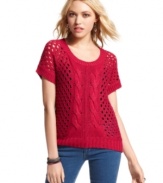 Keep warm, look cool in this knit sweater from Pink Rose! Features a perforated design that's anti-frumpy, pro-cute!