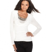 Go from daytime dazzle to nighttime chic in this fab top from Baby Phat! Sequin accents and a lovely cowl neck add punch to your outfit.