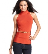 Transition through the seasons in high style with this sleeveless turtleneck from Baby Phat. Opposing ribbed panels at the sides create a streamlined silhouette on this wardrobe essential.