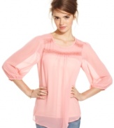 Totally ethereal, this Lily White top interplays wispy chiffon with delicate lace trims. The result: a day top that adds super dainty style to your trusty jeans.