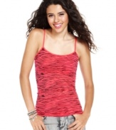 Tank gone wild! Designed in a print of awesome zebra stripes, this top from Say What? is a fierce companion to your trusty skinny jeans!