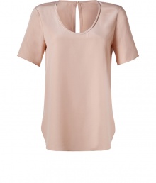 A soft nude hue and delicate washed silk inform this chic and versatile tee from Joseph - Scoop neckline, short sleeves, slit at nape with hidden hook closure, shirttail hemline - Loose fit - Wear with leather leggings and ankle boots, or tucked into a pencil skirt with heels A soft nude hue and delicate washed silk inform this chic and versatile tee from Joseph - Scoop neckline, short sleeves, slit at nape with hidden hook closure, shirttail hemline - Loose fit - Wear with leather leggings and ankle boots, or tucked into a pencil skirt with heels