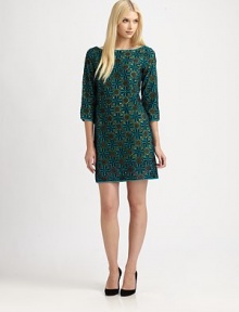 Featuring a spectacular display of cutout details and shimmering print, a gorgeous shift made from washed silk.BoatneckThree-quarter sleevesAllover cutoutSide zipperAbout 36 from shoulder to hemSilkDry cleanImported Model shown is 5'10 (177cm) wearing US size 4. 