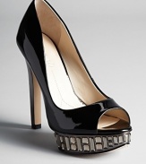 Boutique 9's Nosey peep toe pumps lend understated, sophisticated sparkle with a jeweled platform and heel.