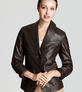 Inject your 9-to-5 style with definitive downtown edge in a Jones New York Collection blazer constructed of sleek, supple leather. Slip the structured style over a sleek pencil skirt and command the corner office.
