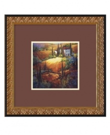Wake up in Italy. Nancy O'Toole's Morning Light Tuscany landscape captures the rolling hills, cypress trees and red-roofed villas at dawn. An elaborately embossed goldtone frame with black trim elevates the print with lavish, gallery-ready style. Wake up in Italy. Nancy O'Toole's Morning Light Tuscany landscape captures the rolling hills, cypress trees and red-roofed villas at dawn. An elaborately embossed goldtone frame with black trim elevates the print with lavish, gallery-ready style.
