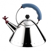 Designed by Michael Graves. Post modern kettle with handle and small bird-shaped whistle.