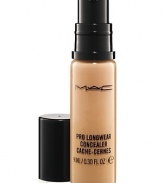 A lightweight fluid concealer that provides medium to full coverage with a comfortable, natural matte finish. Color-true formula lasts up to 15 hours. Helps conceal and correct the look of under-eye circles, and discolorations. Comes in a clear glass vial with a matte black pump.