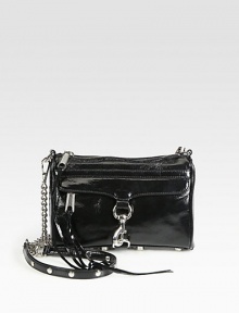 A versatile design in patent leather, accented with sleek hardware and a versatile detachable strap.Detachable chain and leather shoulder strap, 22 dropMagnetic top closureProtective metal feetOne outside zip pocket with hookOne inside zip pocketTwo inside open pocketsCotton lining9W X 6H X 1DImported A versatile design in patent leather, accented with sleek hardware and a versatile detachable strap.Detachable chain and leather shoulder strap, 22 dropMagnetic top closureProtective metal feetOne outside zip pocket with hookOne inside zip pocketTwo inside open pocketsCotton lining9W X 6H X 1DImported