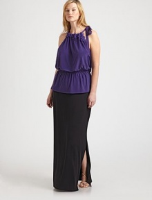 Make this halter top made from matte jersey your go-to piece this season. It features a pretty embroidered neckline, grosgrain halter ties and a comfortable, elasticized waist.Embroidered necklineGrosgrain halter ties at neckElasticized waistAbout 30 from shoulder to hem96% polyester/4% elastaneDry cleanImportedAdditional Information Women's Salon Z Size Guide Make this halter top made from matte jersey your go-to piece this season. It features a pretty embroidered neckline, grosgrain halter ties and a comfortable, elasticized waist.Embroidered necklineGrosgrain halter ties at neckElasticized waistAbout 30 from shoulder to hem96% polyester/4% elastaneDry cleanImportedAdditional Information Women's Salon Z Size Guide