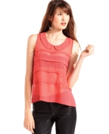 Totally sweet, this top from 6 Degrees sports a peter-pan collar and fun polka dot print! Rock the piece with edgy pants for a look that's puts a twist on girly style. Totally sweet, this top from 6 Degrees sports a peter-pan collar and fun polka dot print! Rock the piece with edgy pants for a look that's puts a twist on girly style.