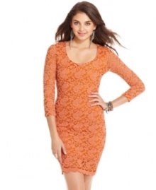 Doll-up in American Rag's alluring, three-quarter sleeve evening dress! A lace overlay and curve-hugging silhouette sets the pace for others to follow. Doll-up in American Rag's alluring, three-quarter sleeve evening dress! A lace overlay and curve-hugging silhouette sets the pace for others to follow.