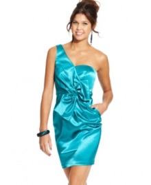 You've hit the bullseye with this bow! This BCX dress shows serious style with soft pleats and a one-shoulder design! You've hit the bullseye with this bow! This BCX dress shows serious style with soft pleats and a one-shoulder design!