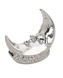 This Sweet Dreams moon bank rocks, featuring a crescent shape and kind face in shiny, tarnish-proof silver plate. A cute gift for kids' rooms and something parents will appreciate, too! This Sweet Dreams moon bank rocks, featuring a crescent shape and kind face in shiny, tarnish-proof silver plate. A cute gift for kids' rooms and something parents will appreciate, too!
