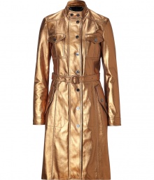 With a shimmer of vintage-effect gold leather and favorite moto-styling, Burberry Londons lambskin coat counts as a stunning luxe take on one of this seasons favorite trends - Short stand-up collar, long sleeves, buttoned front flap pockets, front button panel, belted waistline - Tailored fit - Wear with slim-fit trousers, a cashmere pullover and black leather accessories With a shimmer of vintage-effect gold leather and favorite moto-styling, Burberry Londons lambskin coat counts as a stunning luxe take on one of this seasons favorite trends - Short stand-up collar, long sleeves, buttoned front flap pockets, front button panel, belted waistline - Tailored fit - Wear with slim-fit trousers, a cashmere pullover and black leather accessories