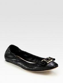Leather silhouette with a patent leather trim and bow adornment. Leather and patent leather upperLeather liningBuffed leather solePadded insoleMade in ItalyOUR FIT MODEL RECOMMENDS ordering true size. 