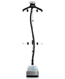 Tired of wrinkles? Bring new life to clothing, drapes, upholstery and more with 90 minutes of continuous steam that is ready to take charge of creases and kinks around the house in just 45 seconds! With 1500 watts of power, this steamer does it all with a 360º rotating hanger, 5 cool-touch hose, telescopic pole for easy reaching, clips for steaming pants and so much more! 1-year warranty. Model GS28. Tired of wrinkles? Bring new life to clothing, drapes, upholstery and more with 90 minutes of continuous steam that is ready to take charge of creases and kinks around the house in just 45 seconds! With 1500 watts of power, this steamer does it all with a 360º rotating hanger, 5 cool-touch hose, telescopic pole for easy reaching, clips for steaming pants and so much more! 1-year warranty. Model GS28.