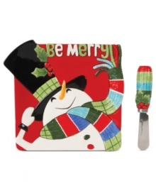 Make holiday treats extra merry with a whimsical Fitz and Floyd snack plate. An over-the-top hat and braided detail in his scarf make the snowman a standout on casual tables. With a scarf-patterned spreader to match. Make holiday treats extra merry with a whimsical Fitz and Floyd snack plate. An over-the-top hat and braided detail in his scarf make the snowman a standout on casual tables. With a scarf-patterned spreader to match.