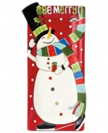 Make holiday treats extra merry with a whimsical Fitz and Floyd tray. An over-the-top hat and braided detail in his scarf make the snowman a standout on casual tables. Make holiday treats extra merry with a whimsical Fitz and Floyd tray. An over-the-top hat and braided detail in his scarf make the snowman a standout on casual tables.