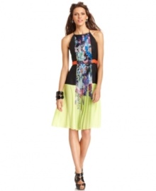 A floral print and bright colorblocking makes this BCBGMAXAZRIA dress a hot pick for standout holiday style! A floral print and bright colorblocking makes this BCBGMAXAZRIA dress a hot pick for standout holiday style!