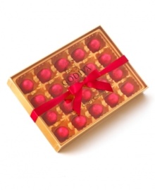 A beautifully wrapped and equally inviting gift, this cherry cordial box of chocolates is ripe for any occasion. Each dark chocolate shell is filled with liquid fondant and whole, luscious cherries, creating a truly satisfying taste sensation. A beautifully wrapped and equally inviting gift, this cherry cordial box of chocolates is ripe for any occasion. Each dark chocolate shell is filled with liquid fondant and whole, luscious cherries, creating a truly satisfying taste sensation.