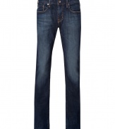 An essential staple in casual dark denim, Adriano Goldschmieds slim fit jeans are a must for casual daytime looks - Soft yet ultra-durable denim, classic five-pocket, zip fly, button closure, belt loops - Slim straight leg - Sleek and versatile, pair with everything from tees and sneakers to button-downs and lace-ups