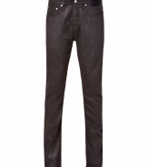 Inject urban attitude into your staple basics with Eduns sleek coated black skinny jeans - Classic five-pocket style, zip fly, button closure, belt loops - Slim fit - Team with graphic tees and fashion sneakers, or with modern knit tops and leather lace-ups
