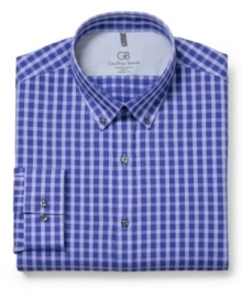 Update your everyday office wear with bold checkers on this statement-making Geoffrey Beene dress shirt. Update your everyday office wear with bold checkers on this statement-making Geoffrey Beene dress shirt.