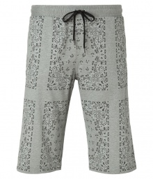 Bermuda shorts in fine, Heather grey colored cotton feature modern twist paisley print - Narrow, knee-length, with comfortable elastic and drawstring waistband - Side and back slit pockets for convenience - Pair with favorite tees, polo shirts or long-sleeved tees and leather flip-flops for a great summer look