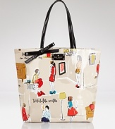 kate spade new york's ever-practical tote is dressed up in a fanciful pattern that might inspire a long jaunt or at the very least, a cocktail party.