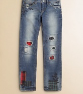 Patchwork detailing gives these perfectly faded and distressed skinny jeans an authentic vintage feel.Front button closureWaistband with belt loopsZip flyFive-pocket styleCotton/ElastaneMachine washImported