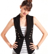 A cool formation of crest buttons equip this vest with stately, military style.