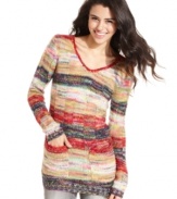 Ward-off brisk temps in a sweater from Ultra Flirt that boasts cool multicolor stripes and long, tunic style! Looks awesome with leggings or jeans.