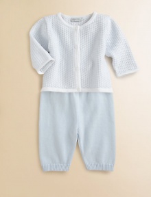 Baby will be cuddle-ready in this precious knit cotton set.Round collarLong sleevesFront buttonsElastic waistCottonMachine washImported Please note: Number of buttons may vary depending on size ordered. Baby will be cuddle-ready in this precious knit cotton set.Round collarLong sleevesFront buttonsElastic waistCottonMachine washImported Please note: Number of buttons may vary depending on size ordered.