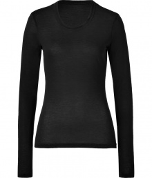 Classic black long sleeve crew neck tee - This must-have basic is a perfect addition to any closet - Flattering slim cut and easy to style versatile silhouette - Pair with skinny jeans and a boyfriend cardigan for casual cool - Try with cargo pants and ballet flats
