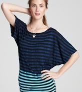 A cool dip-dye pattern and stripes come together on this Michael Stars tee, cut in a slouchy-chic silhouette with dolman sleeves.