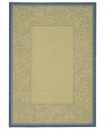 Borrowing from the beautiful tradition of courtyard styling in warm-weather locales, Safavieh's Courtyard collection has a distinctly Mediterranean feel. A special sisal weave allows for a superior clarity of detail, while enhanced polypropylene makes these rugs thankfully low-maintenance and durable. This rug features a solid beige interior framed by a handsomely woven border in muted blue. (Clearance) Borrowing from the beautiful tradition of courtyard styling in warm-weather locales, Safavieh's Courtyard collection has a distinctly Mediterranean feel. A special sisal weave allows for a superior clarity of detail, while enhanced polypropylene makes these rugs thankfully low-maintenance and durable. This rug features a solid beige interior framed by a handsomely woven border in muted blue. (Clearance)