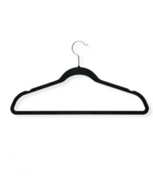 Wrinkles stay away when garments are left hanging around on these incredibly soft and undeniably durable clothes hangers. Perfectly contoured with 360º swivel hook, each black velvet hanger is gentle on delicate garments and provides a non-slip surface that holds garments right in place. Wrinkles stay away when garments are left hanging around on these incredibly soft and undeniably durable clothes hangers. Perfectly contoured with 360º swivel hook, each black velvet hanger is gentle on delicate garments and provides a non-slip surface that holds garments right in place.