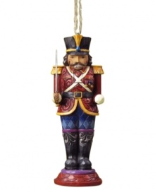 Standing guard at your tree, the Nutcracker soldier ornament is an instant holiday classic. Elaborate carved and patterned detail give him the traditional charm of Jim Shore. Standing guard at your tree, the Nutcracker soldier ornament is an instant holiday classic. Elaborate carved and patterned detail give him the traditional charm of Jim Shore.