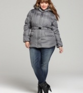 Featuring a removable hood with faux fur trim, Dollhouse's plus size puffer jacket is a must-have for frigid temps.