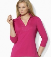 This plus size tunic is rendered in soft cotton jersey and trimmed with lightweight linen for a textured, casual finish, from Lauren by Ralph Lauren.