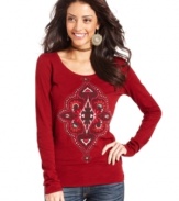 Turn your daytime look from drab to fab with this Lucky Brand Jeans long-sleeve tee featuring a fun medallion print!