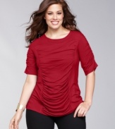 Dramatic, feminine ruching makes INC's plus size top feel fresh for the season. Pair it with a blazer and jeans for an effortless casual look.