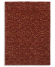 Crafted to impart a vintage wear and lush visual texture, this Karastan rug features subtle fabric-like patterning inspired by the organic designs found in granite and marble. Machine woven from 100% wool in a vibrant chili red hue. Crafted to impart a vintage wear and lush visual texture, this Karastan rug features subtle fabric-like patterning inspired by the organic designs found in granite and marble. Machine woven from 100% wool in a vibrant chili red hue.