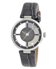 Simply elegant with modern details. Watch by Kenneth Cole New York crafted of gray croc-embossed leather strap and round stainless steel case. Clear dial with inner gray dial features silver tone stick indices, minute track, three hands and logo. Quartz movement. Water resistant to 30 meters. Limited lifetime warranty.