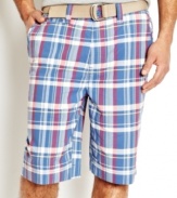 Color up this summer with the preppy style of these bright plaid shorts from Nautica.