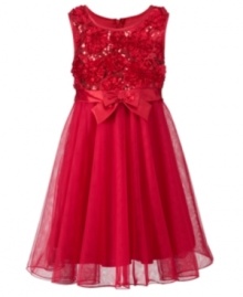 She'll feel fabulous in this Bonnie Jean dress with lots of sparkly detail and a gorgeous long overlay skirt. She'll feel fabulous in this Bonnie Jean dress with lots of sparkly detail and a gorgeous long overlay skirt.